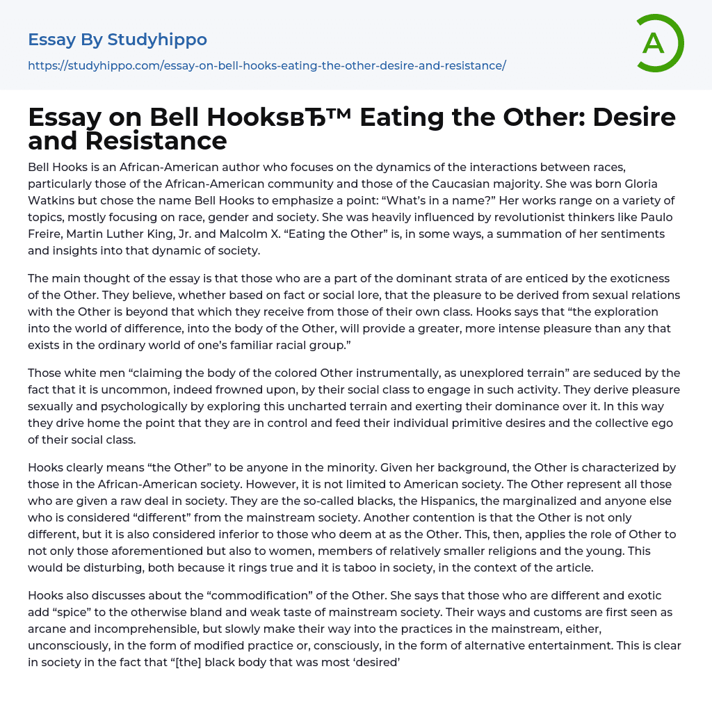 Essay on Bell Hooks Eating the Other: Desire and Resistance