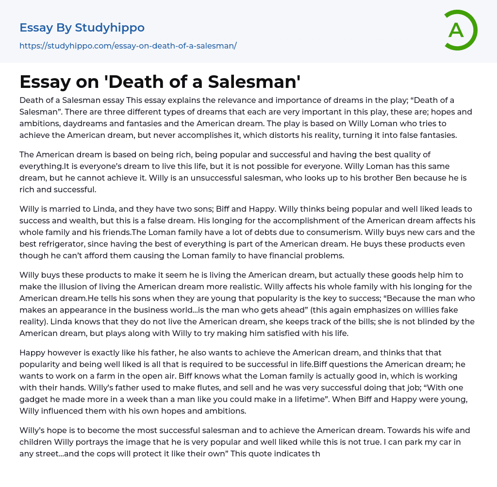 Essay on ‘Death of a Salesman’