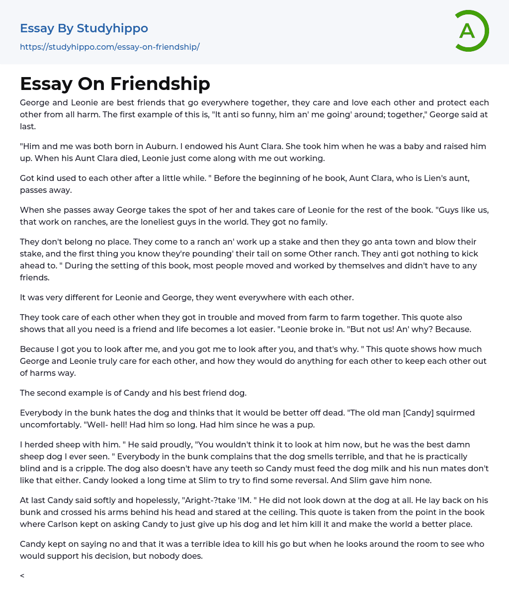 Essay On Friendship