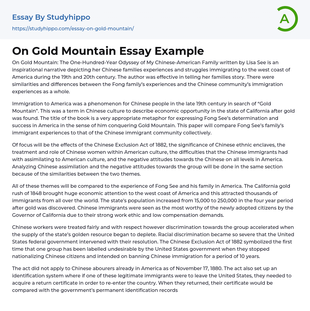 On Gold Mountain Essay Example