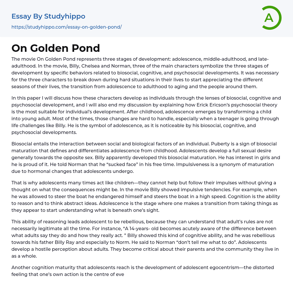 On Golden Pond Essay Example