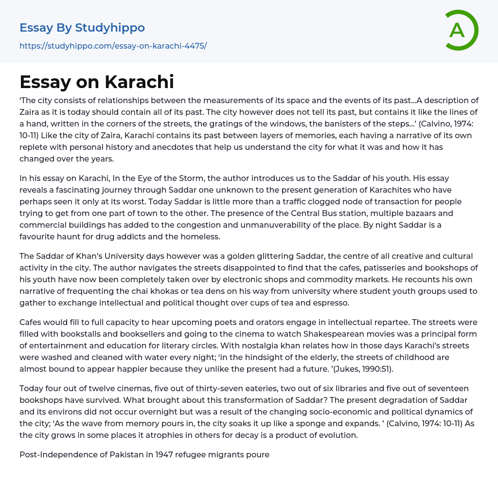 easy essay on karachi city