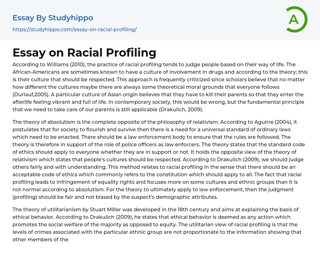 Essay on Racial Profiling