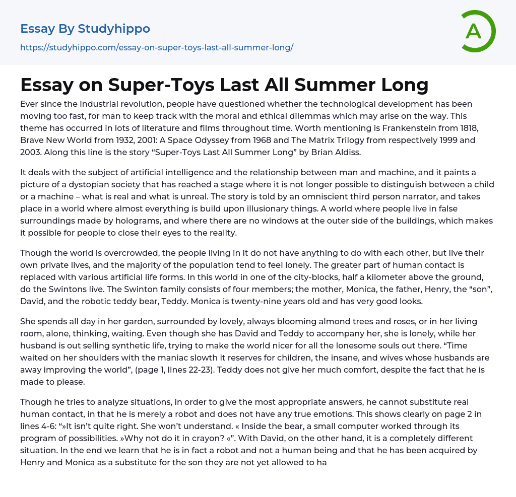 Essay on Super-Toys Last All Summer Long