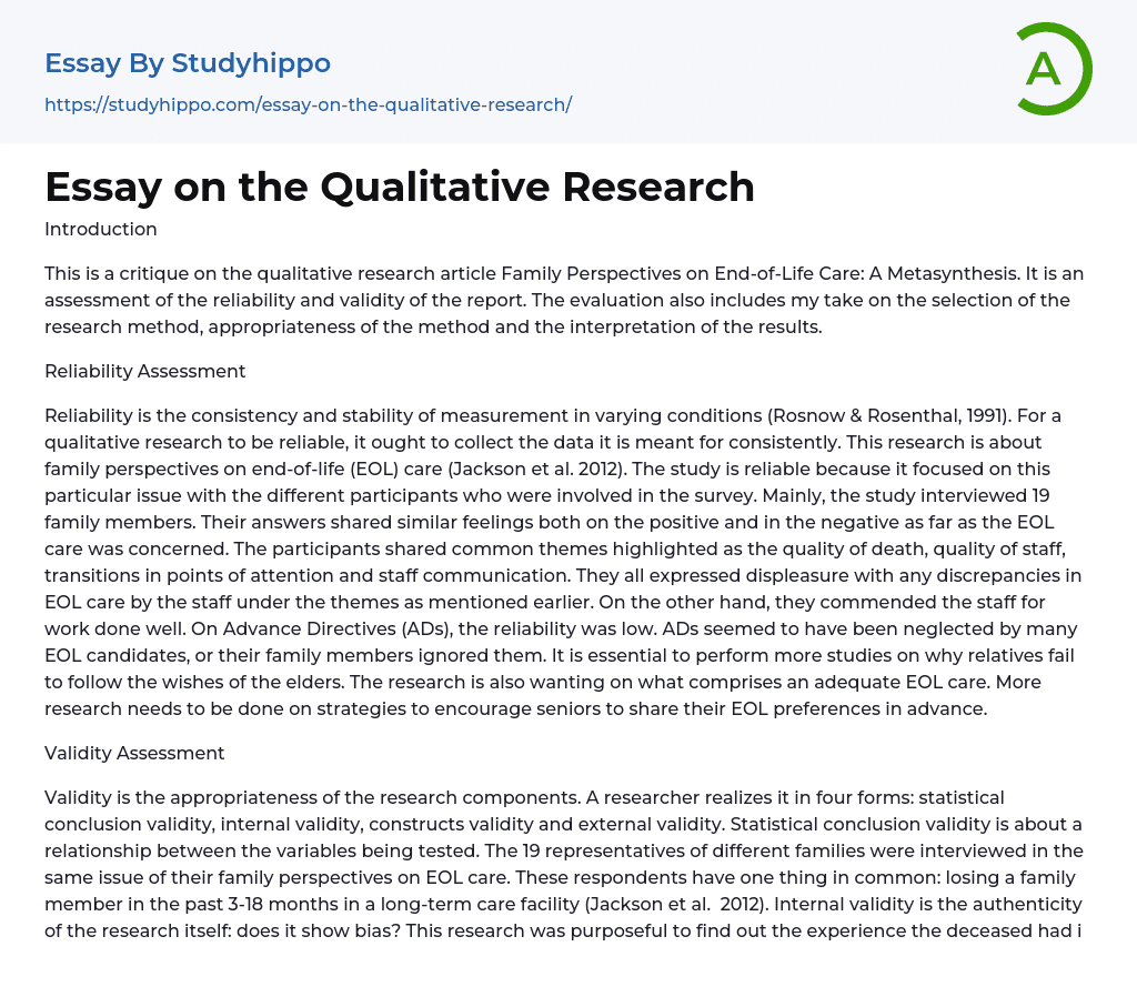 Essay on the Qualitative Research
