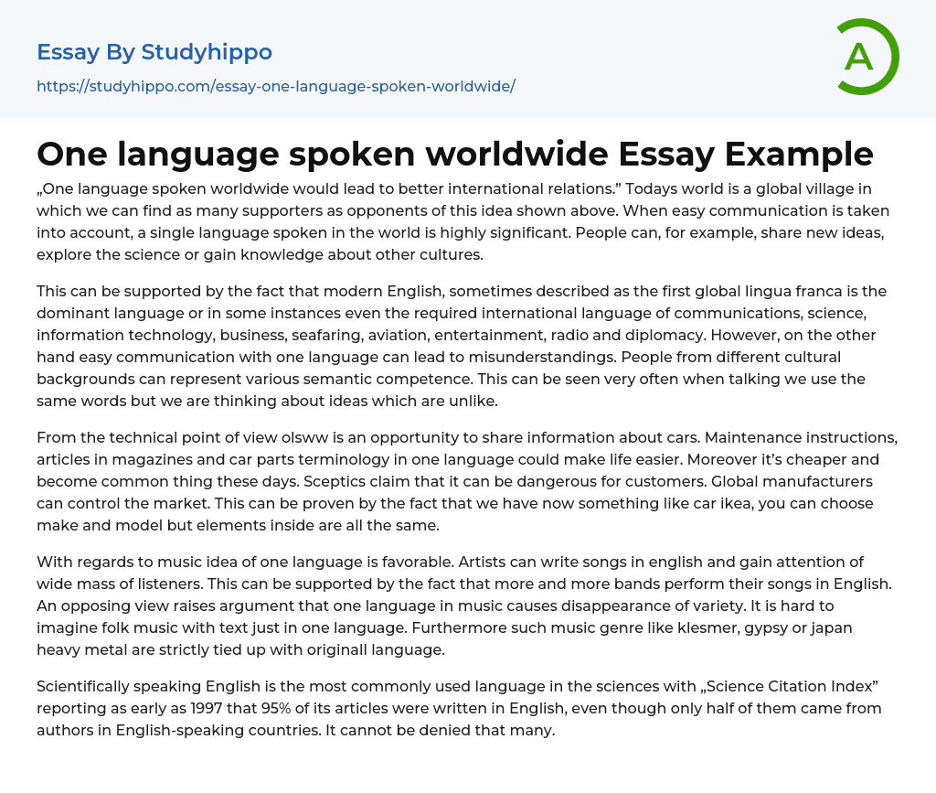 One language spoken worldwide Essay Example