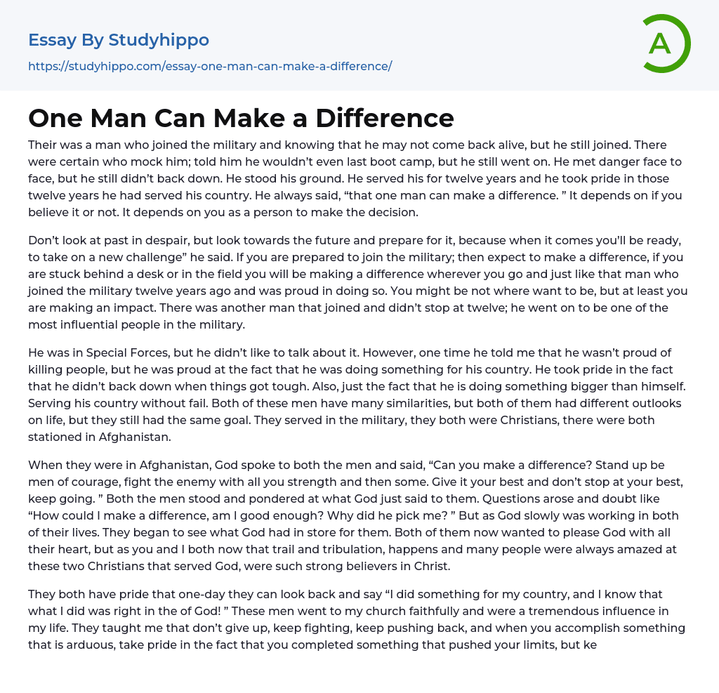 One Man Can Make a Difference Essay Example
