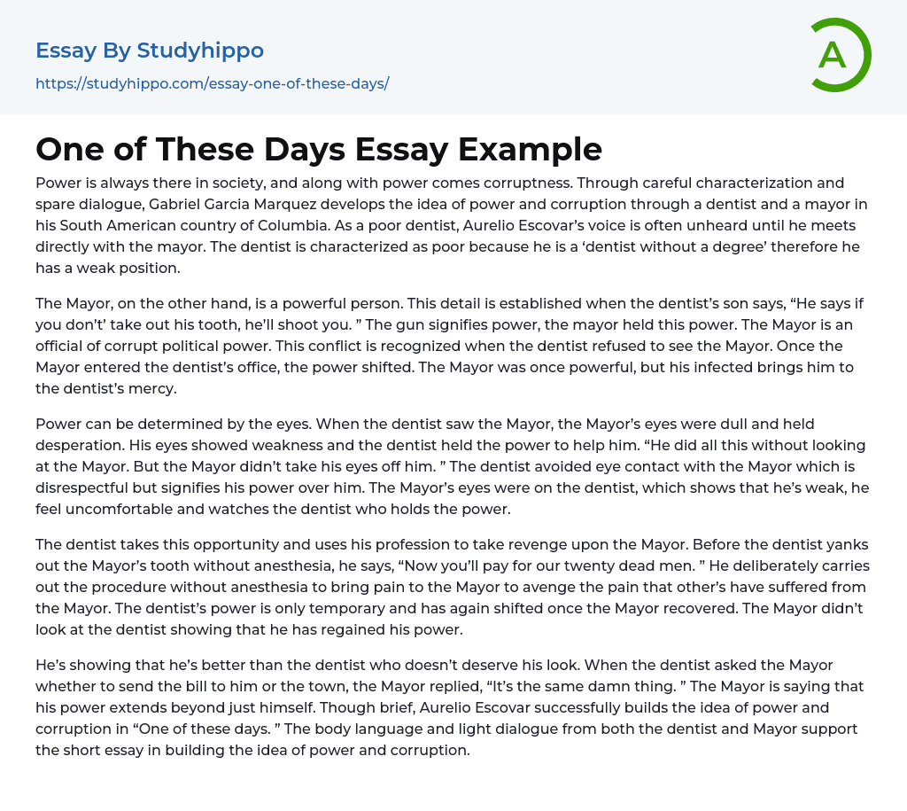One of These Days Essay Example