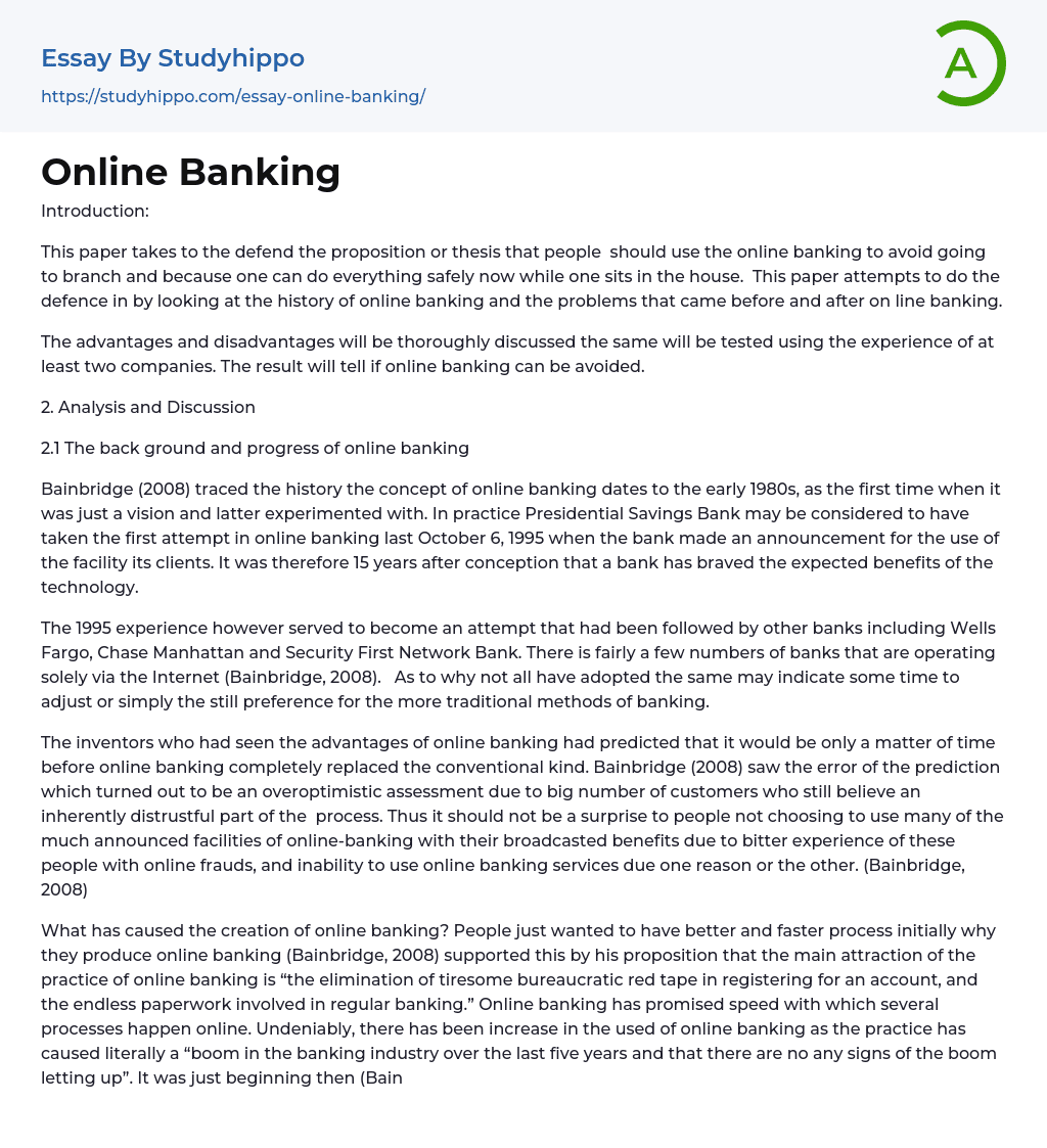 Online Banking Essay Example