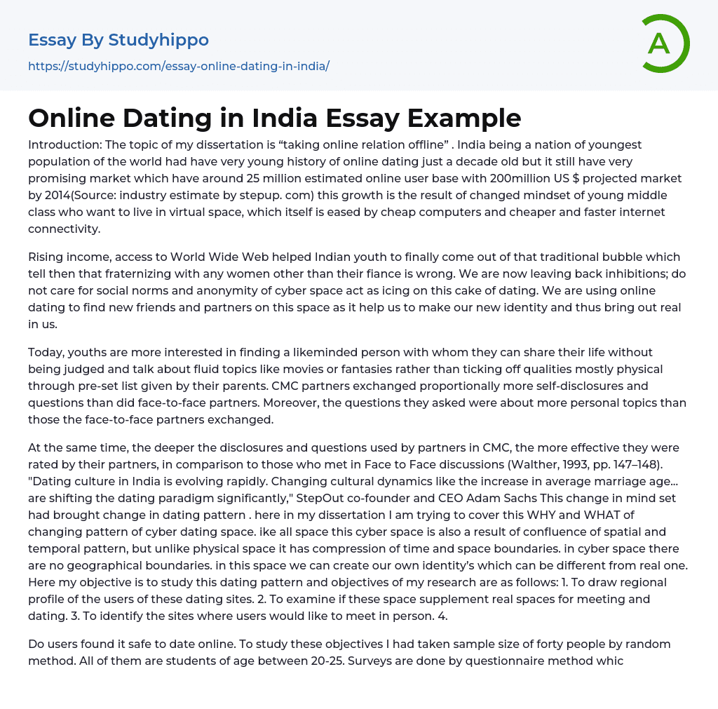 Online Dating in India Essay Example