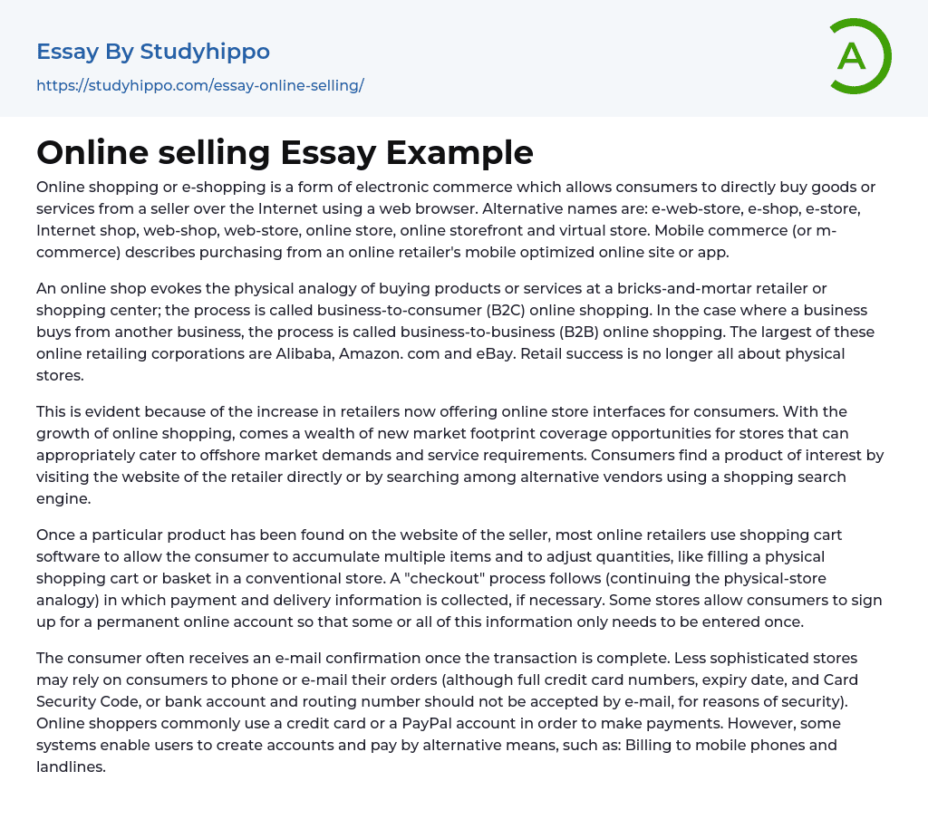 Online selling Essay Example