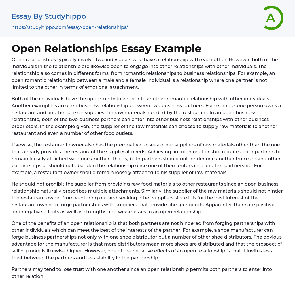 Open Relationships Essay Example
