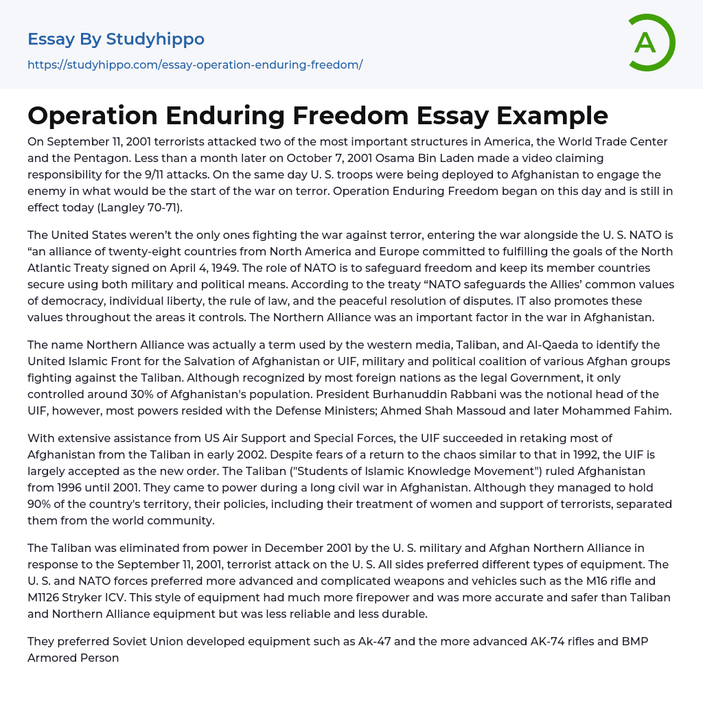 Operation Enduring Freedom Essay Example