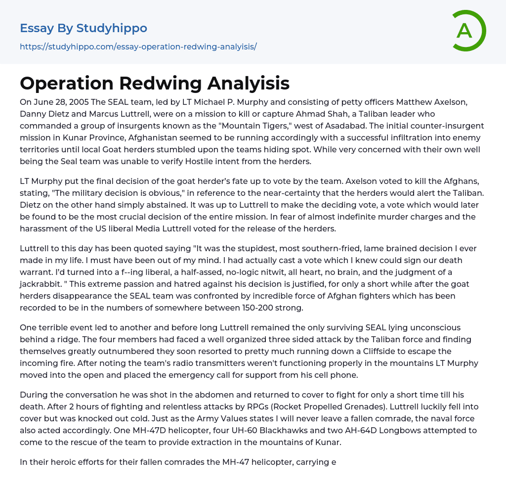 Operation Redwing Analyisis Essay Example