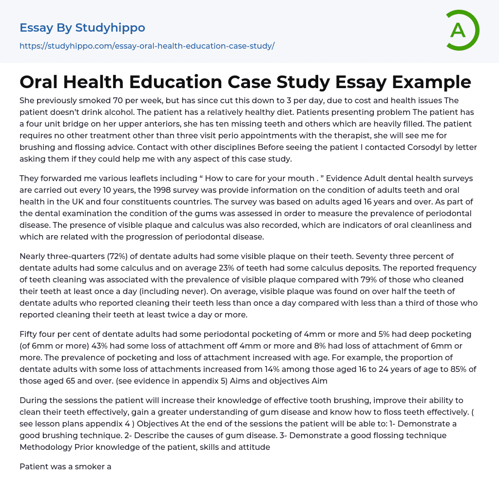 Oral Health Education Case Study Essay Example