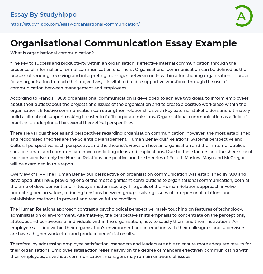 Organisational Communication Essay Example