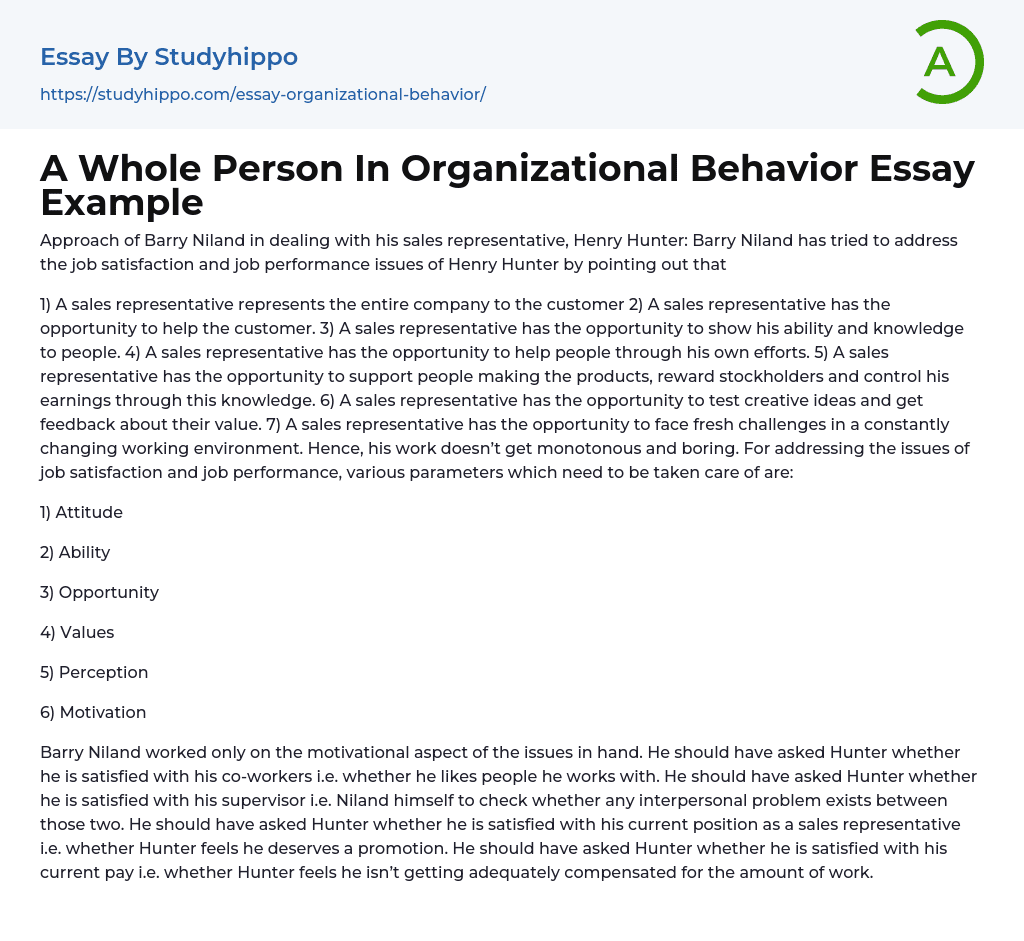 A Whole Person In Organizational Behavior Essay Example