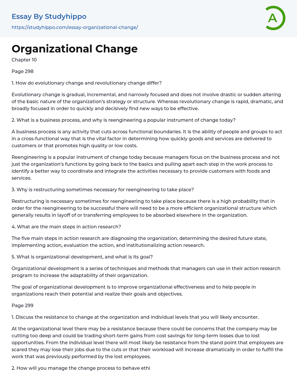 organizational change essay introduction