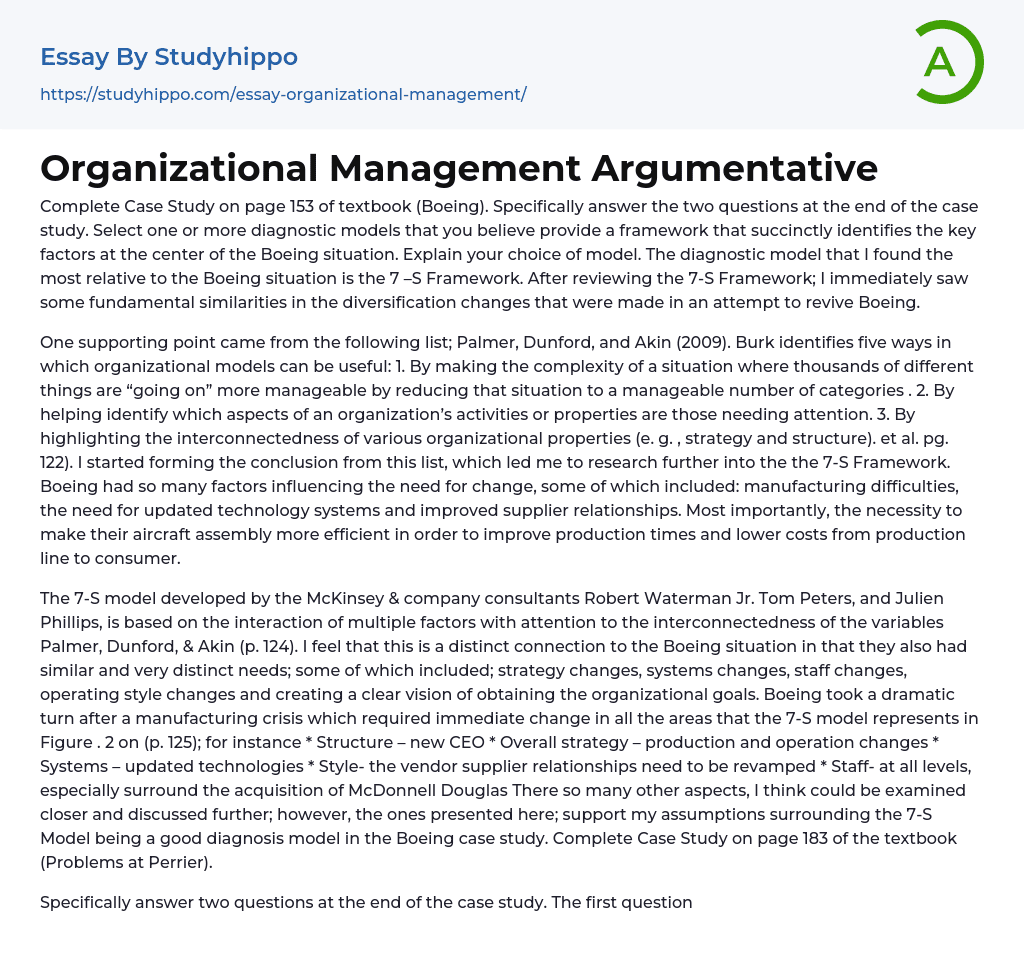 organization and management essay questions
