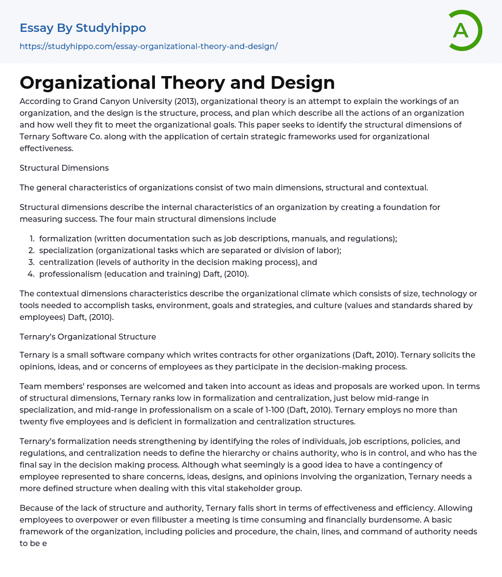 Organizational Theory and Design Essay Example