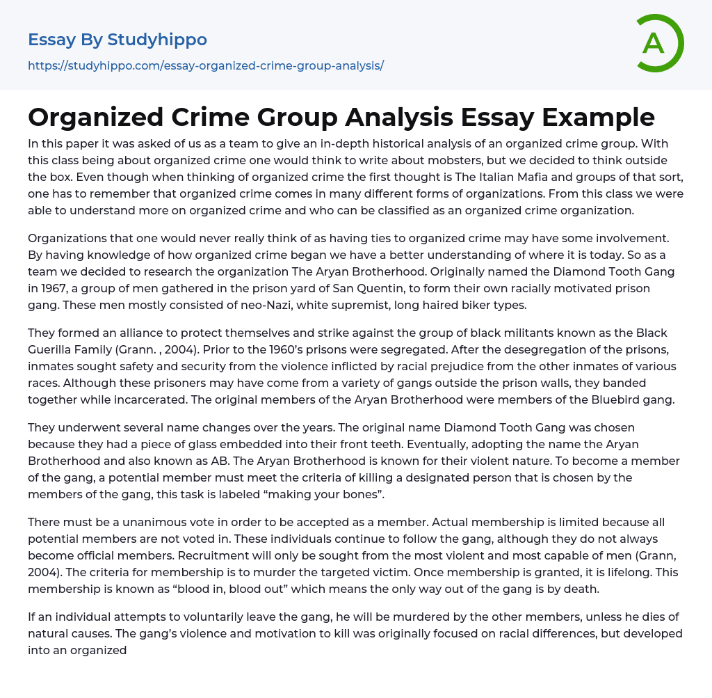 Organized Crime Group Analysis Essay Example