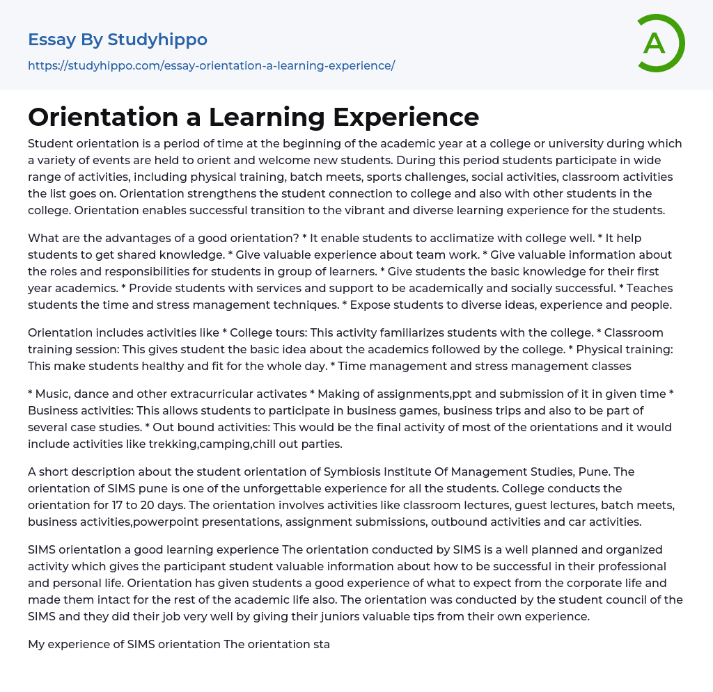 learning experience essay example