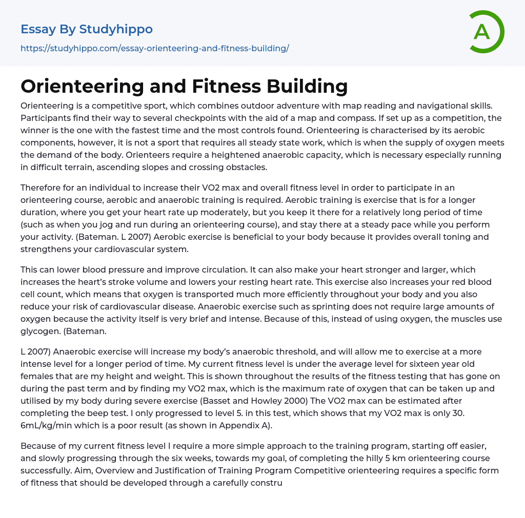 Orienteering and Fitness Building Essay Example