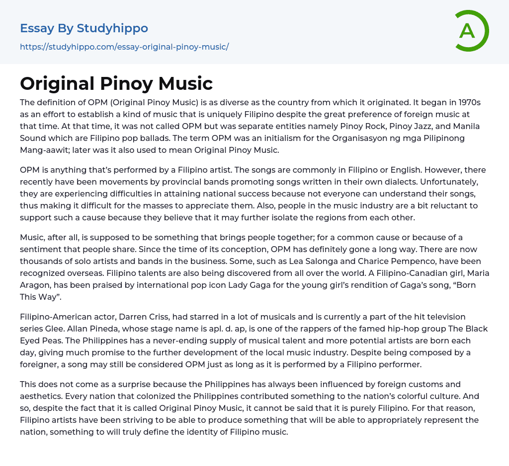 Original Pinoy Music Essay Example