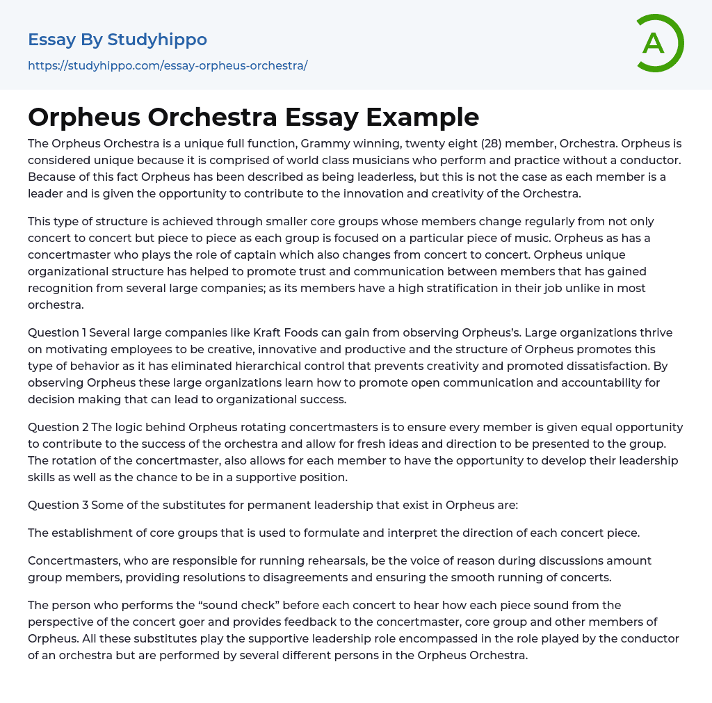 Orpheus Orchestra Essay Example