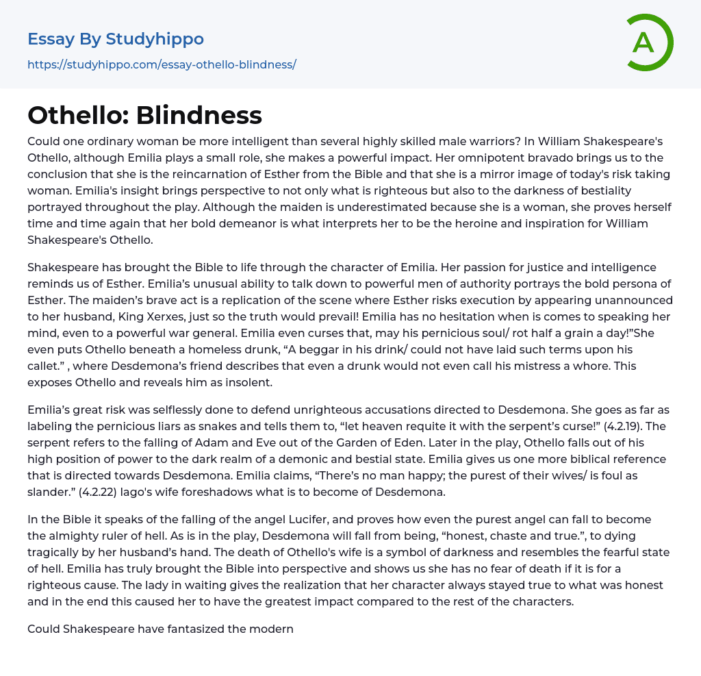 Othello: Blindness Essay Example