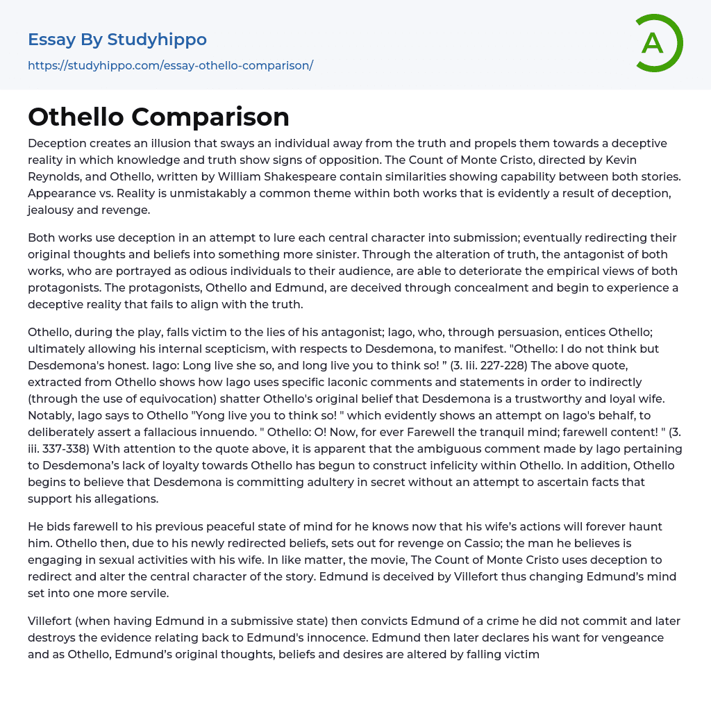 Othello Comparison Essay Example