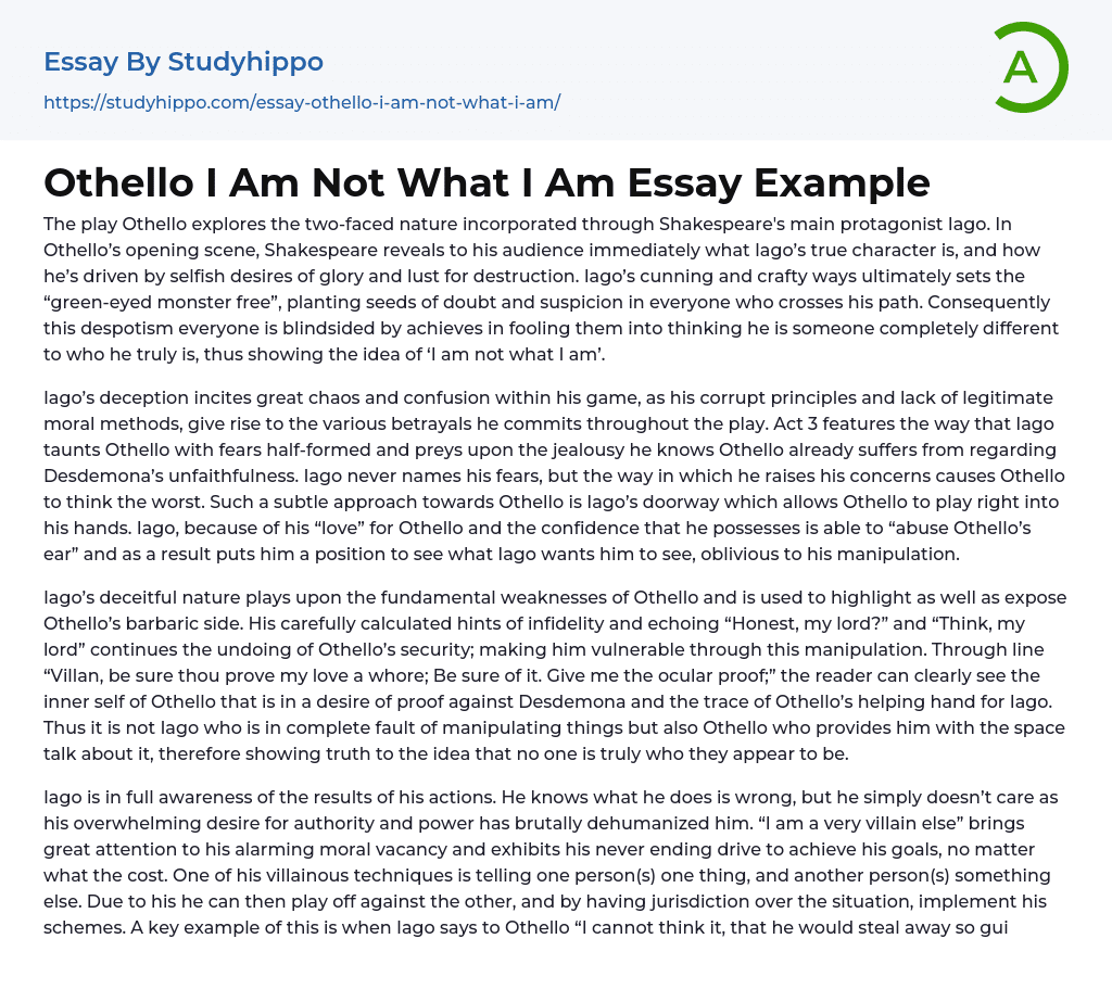 Othello I Am Not What I Am Essay Example