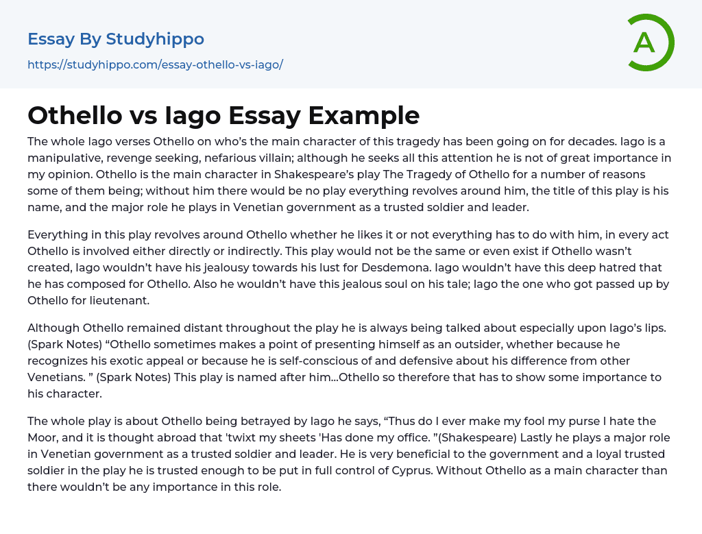 Othello vs Iago Essay Example