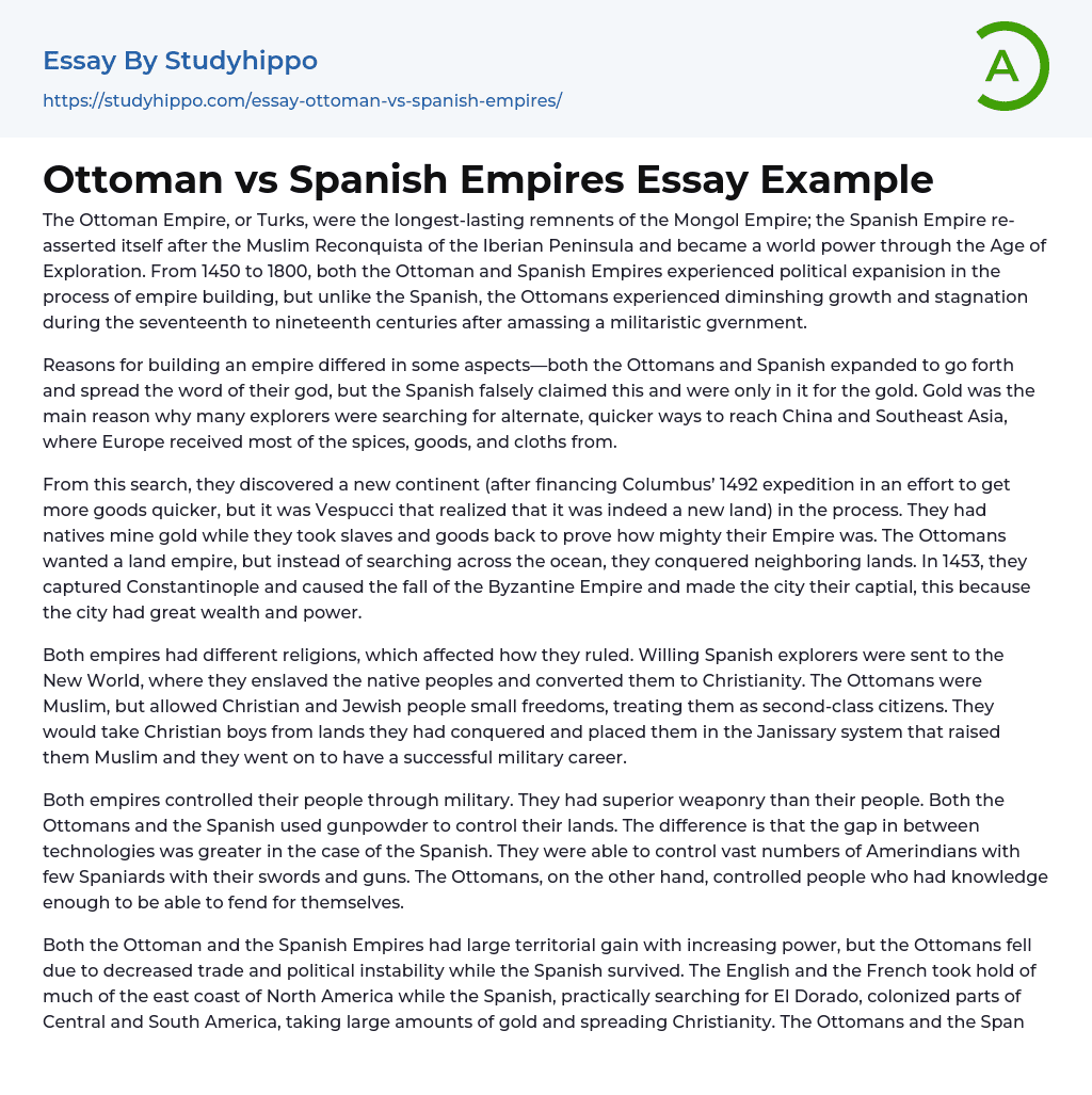 Ottoman vs Spanish Empires Essay Example