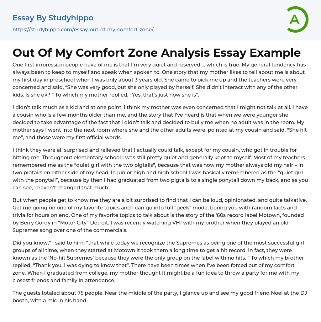 Out Of My Comfort Zone Analysis Essay Example