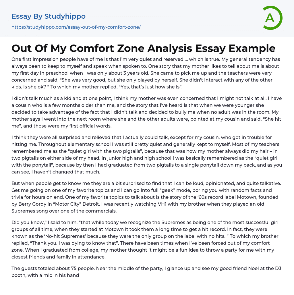 Stepping Out Of Your Comfort Zone Essay Examples