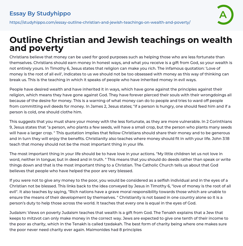 Outline Christian and Jewish teachings on wealth and poverty Essay Example