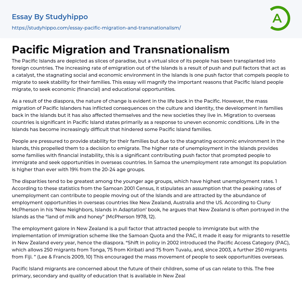 Pacific Migration and Transnationalism Essay Example