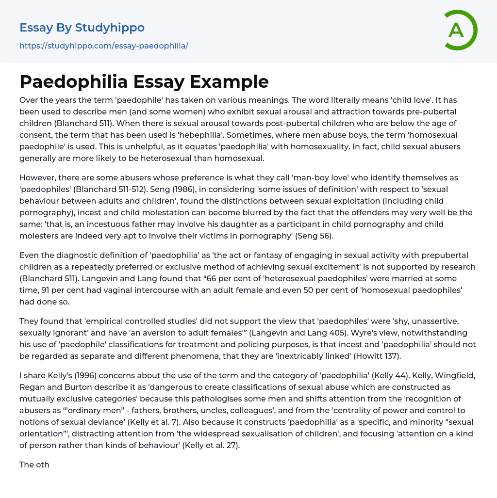 Paedophilia Essay Example