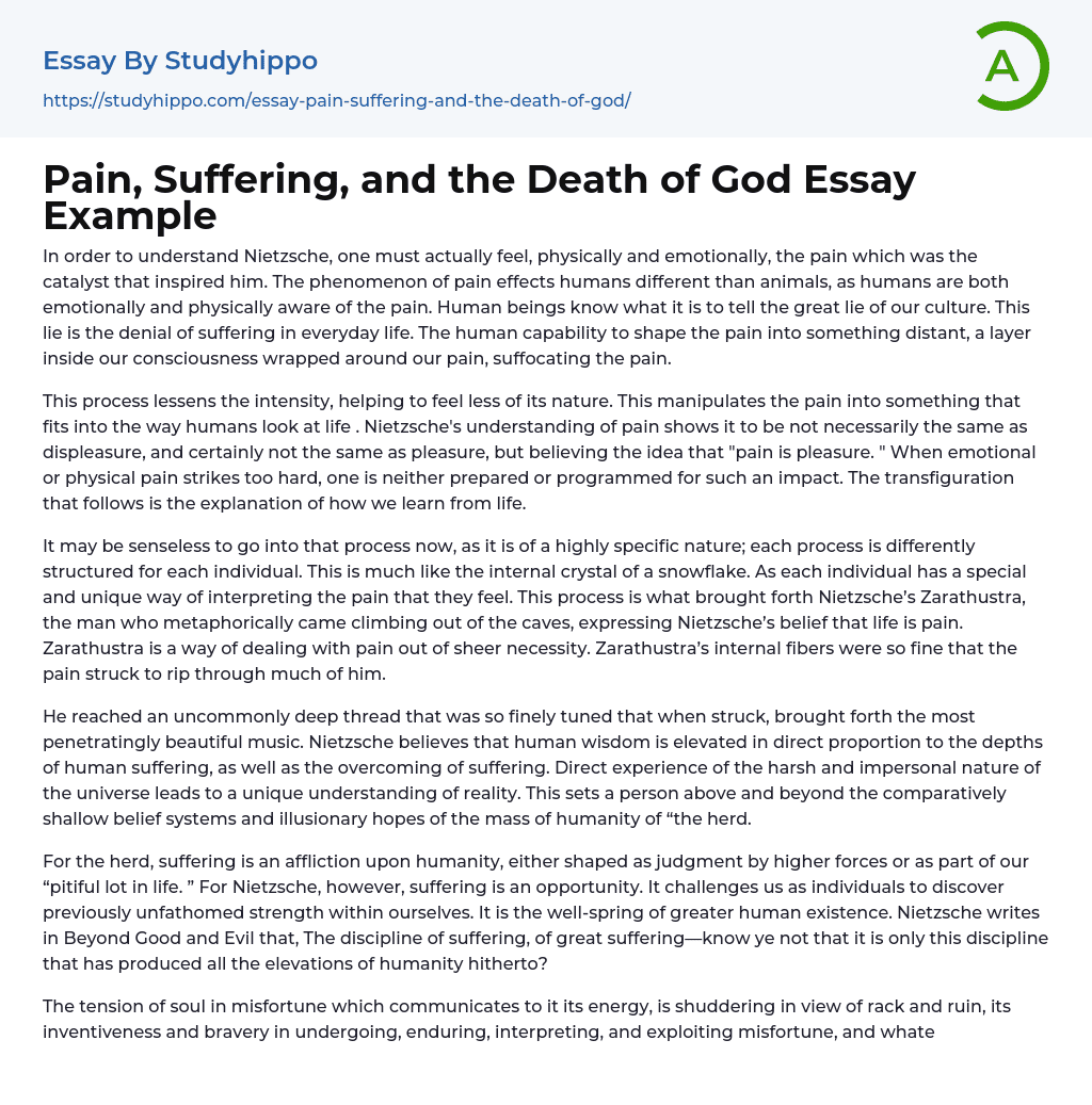Pain, Suffering, and the Death of God Essay Example