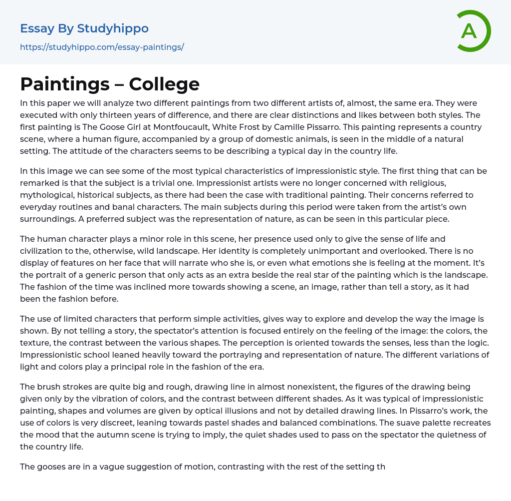 Paintings – College Essay Example