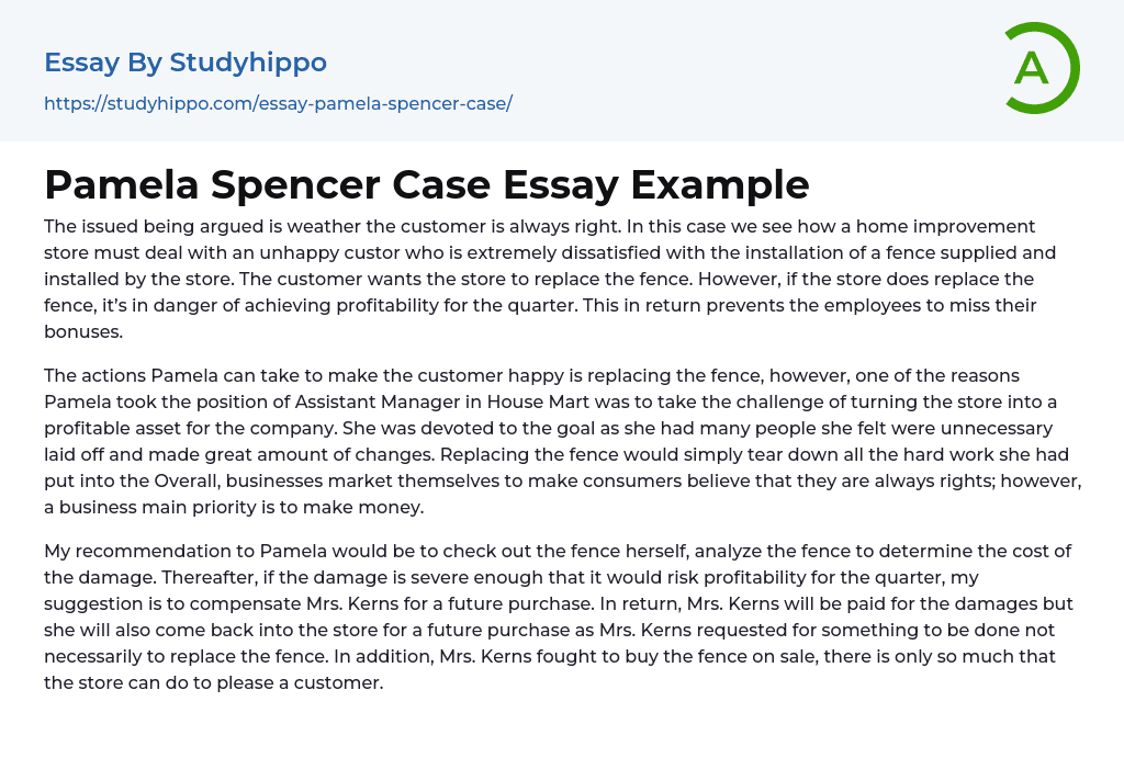 Pamela Spencer Case Essay Example