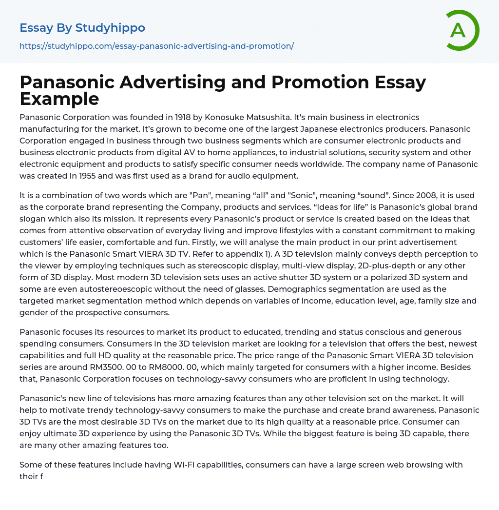 Panasonic Advertising and Promotion Essay Example