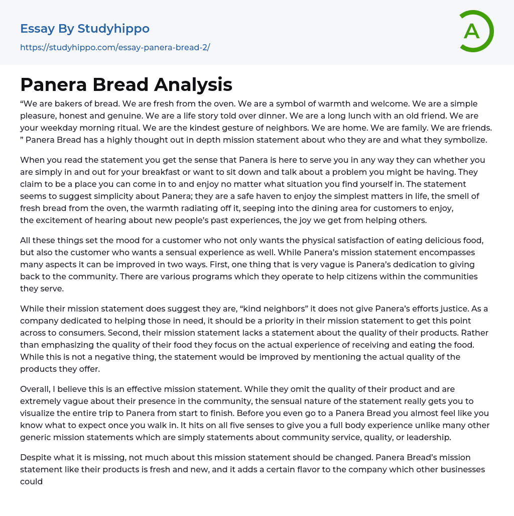 Panera Bread Analysis Essay Example