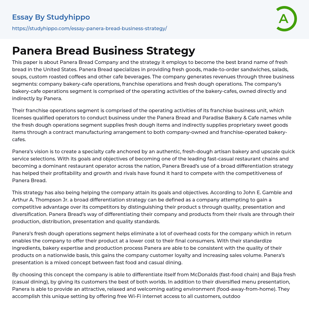 Panera Bread Business Strategy Essay Example