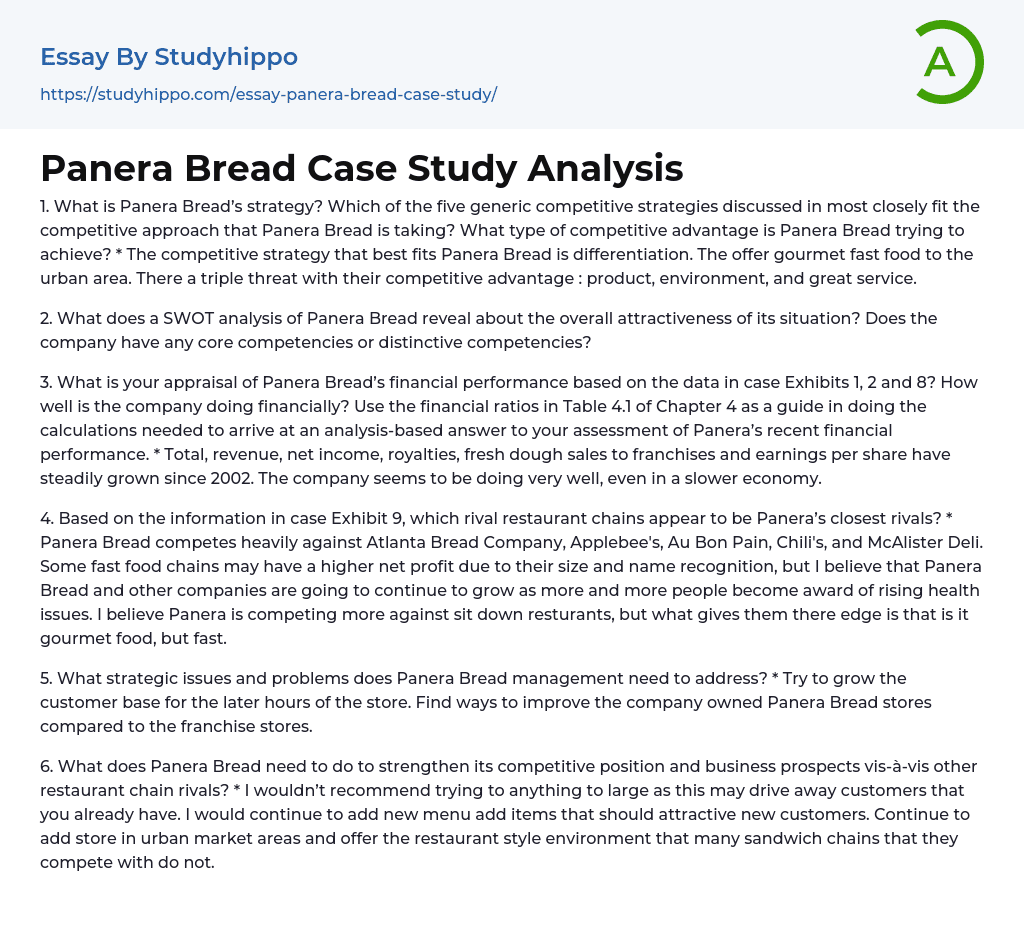 Panera Bread Case Study Analysis Essay Example
