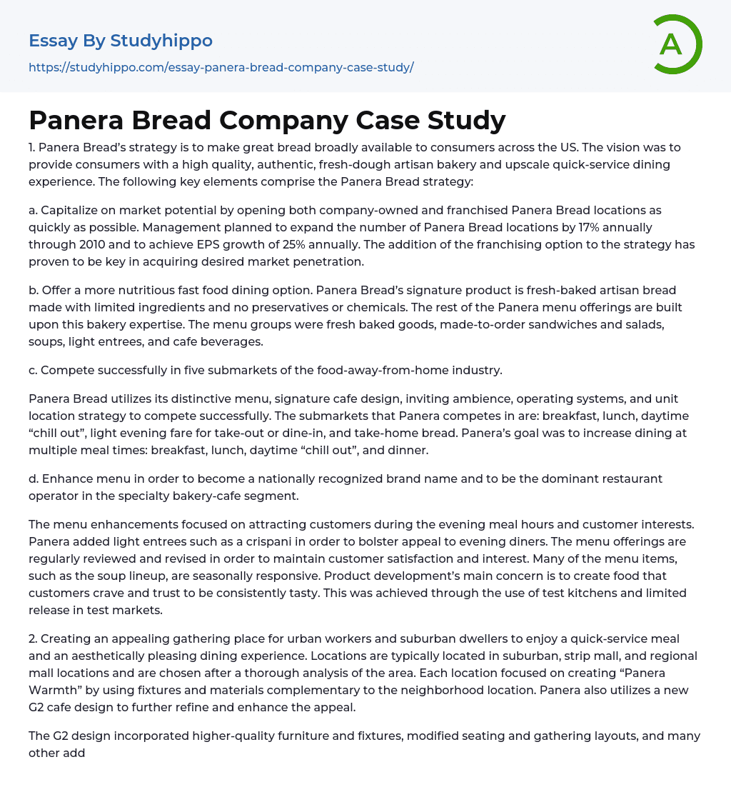 Panera Bread Company Case Study Essay Example