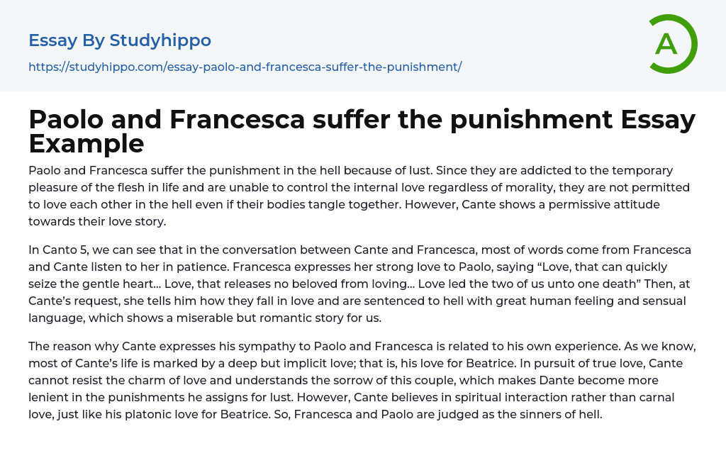 Paolo and Francesca suffer the punishment Essay Example