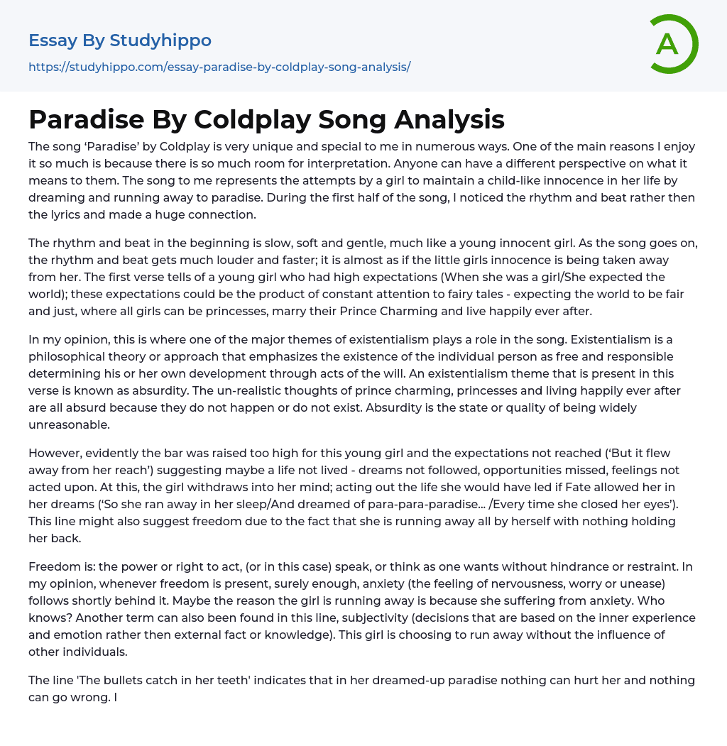 Paradise By Coldplay Song Analysis Essay Example