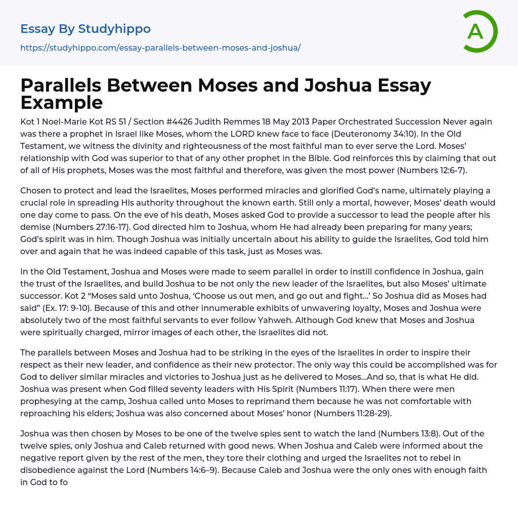 Parallels Between Moses and Joshua Essay Example